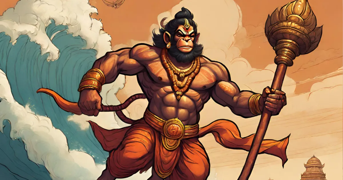 Hanuman ji flying over the ocean